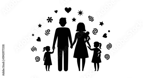 Family Silhouette Holding Hands Together.