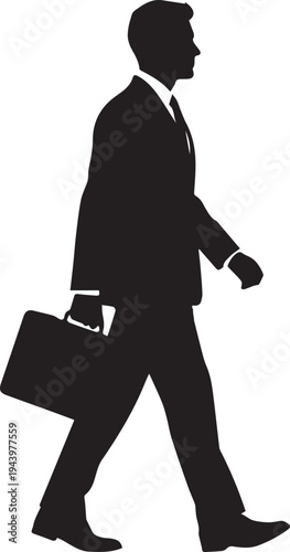 Businessman walking silhouette vector carrying briefcase for career professional illustration
