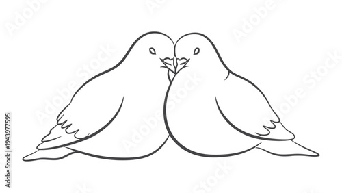 Love's Embrace: Two doves in a tender moment of connection, their beaks gently touching in a symbol of love and affection. A minimalist drawing, capturing the essence of romance and intimacy.