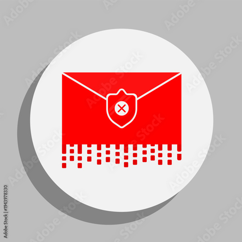 Phishing email warning concept showing envelope with security shield and error mark, representing spam message, cyber threat, email fraud, and digital security risk.