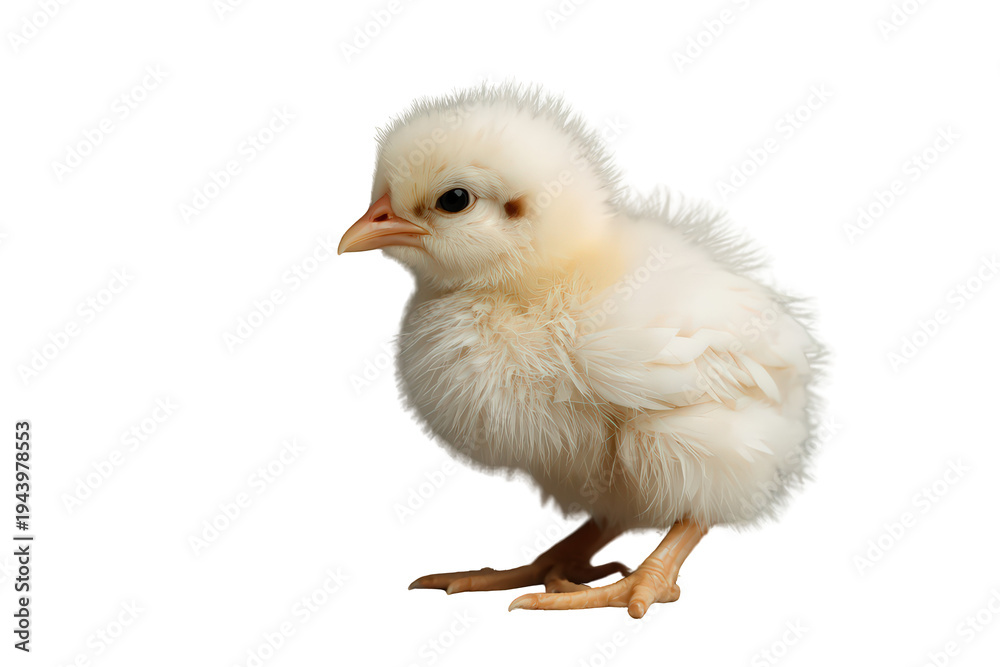 Obraz premium Fluffy yellow chick standing on transparent background, symbolizing new life, innocence, and spring
