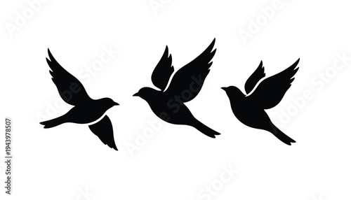 Bird silhouette icons flying in formation on white background