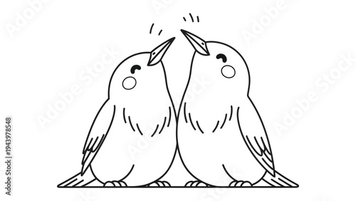 Love Birds Embrace: Two adorable birds in a loving embrace, their beaks gently touching, representing affection and endearment.
