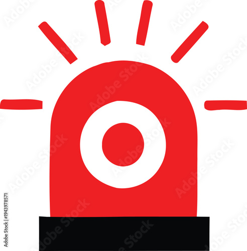 A red siren light with a white circle on a black base
