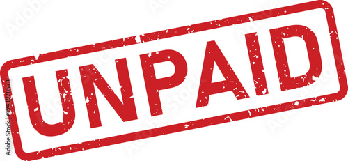 Prominent red UNPAID rubber stamp with an aged grunge texture on a clean white backdrop