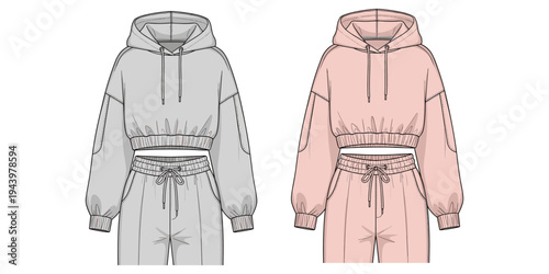 Hoodie sweatpants outfit illustration set, fashion apparel design, casual loungewear motif artwork, product clothing symbol, lifestyle decorative motif, flat vector drawing
