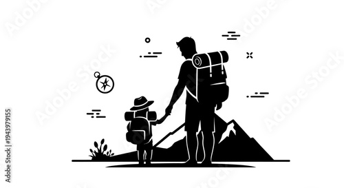 Father and son hiking together outdoors.