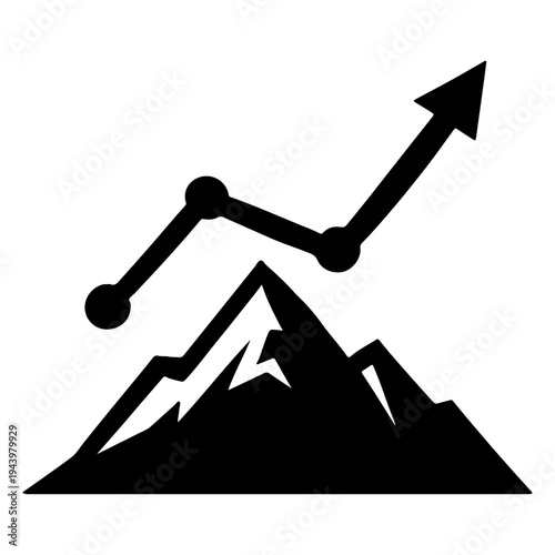 Financial mountain peak graph with rising arrow for market success