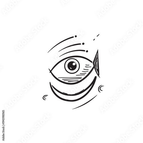 A minimalist black and white hand drawn sketch of a stylized human eye with surrounding markings Vector, illustration