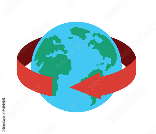 Global Business Cycle Concept with Red Arrow Wrapping Around Earth