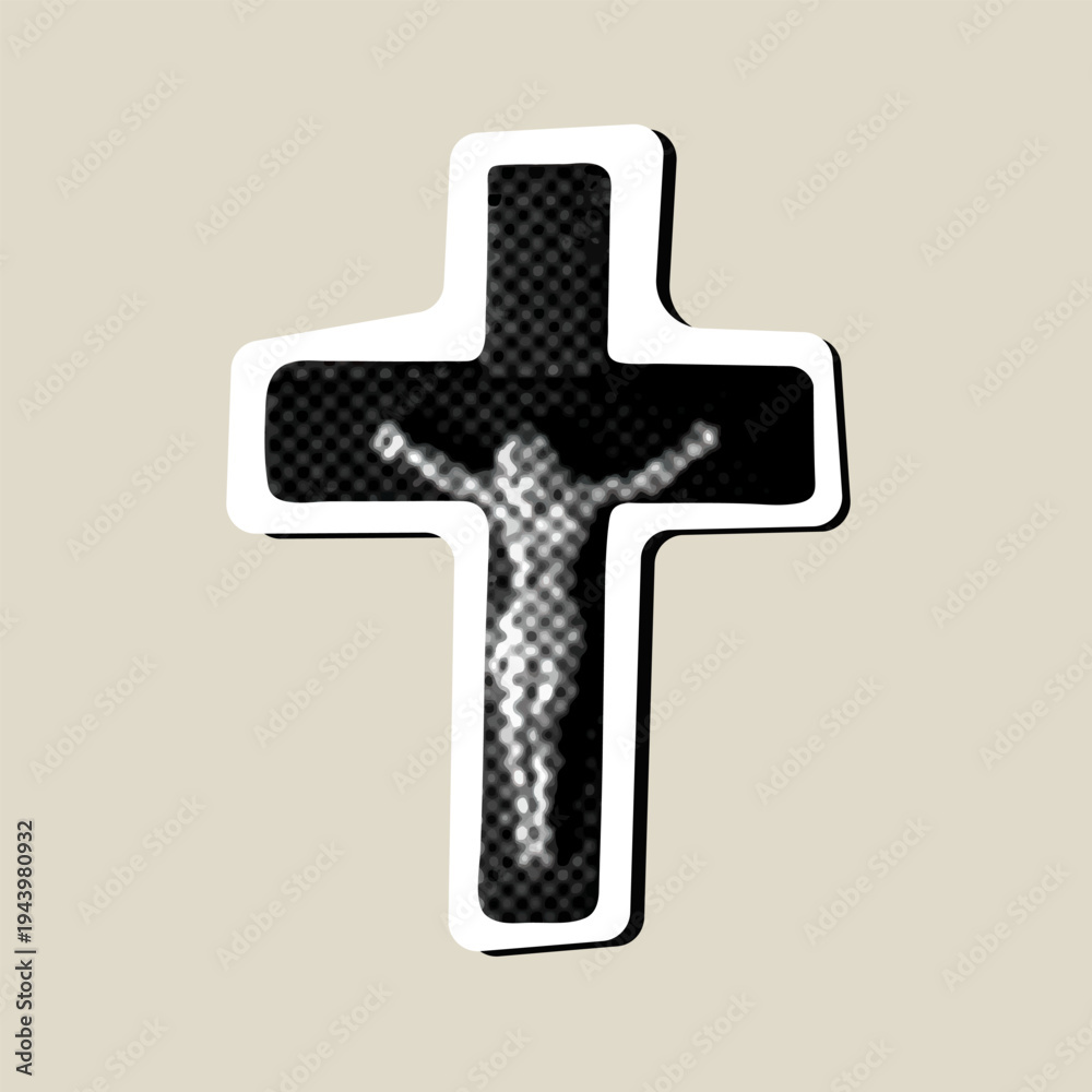 Fototapeta premium Halftone Christian Cross isolated on beige background. Vector religious cross