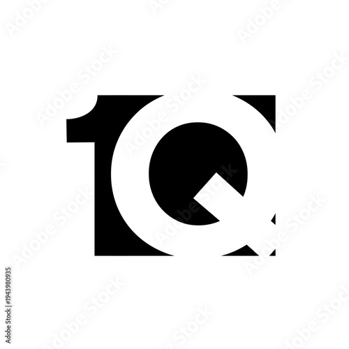 Modern Black and White 1Q Letter and Number Monogram Logo Design