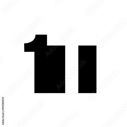 Geometric black and white number 11 logo design with negative space