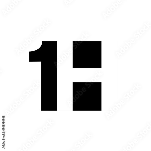 Bold Black Number 1 and Capital Letter H Graphic Icon on White Background, Representing 1H or One Hour