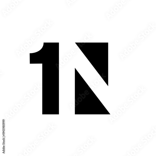 Minimalist Black and White Graphic Logo Design with Number One and Letter N