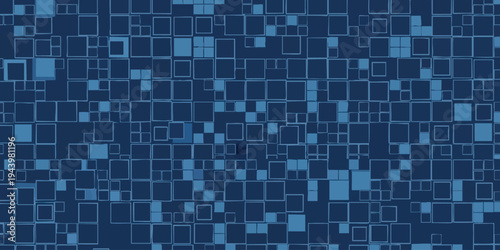 The scene shows a large collection of blue squares and rectangles forming a mosaic pattern on a digital screen.