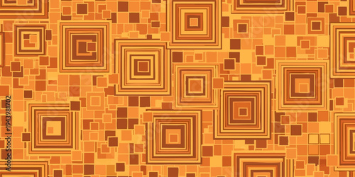 Vibrant orange squares and rectangles form geometric patterns on a digital canvas
