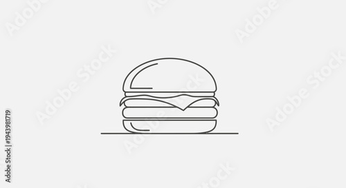 Minimalist line art burger icon on a white background, perfect for fast food menu design, website elements, or graphic illustration.
