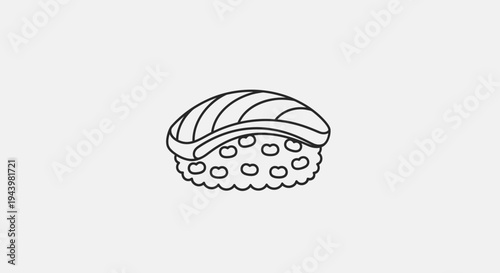 Salmon Nigiri Sushi Line Art Icon. Minimalist Hand-Drawn Japanese Seafood Vector Illustration. Asian Cuisine Graphic.