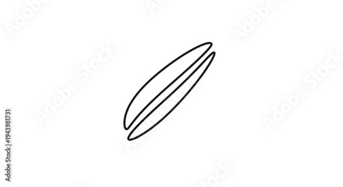 Minimalist abstract line art illustration with two elongated overlapping shapes. Simple hand-drawn black vector design element on white.