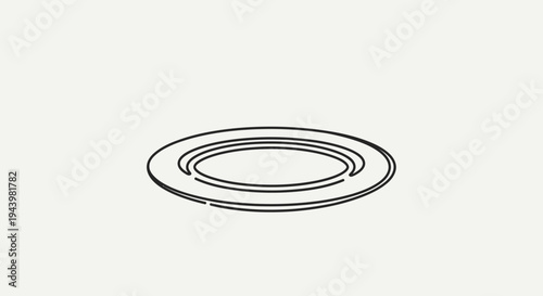 Simple Line Art Illustration of an Empty Round Plate in Minimalist Black and White Style, Ideal for Graphic Design and Icons