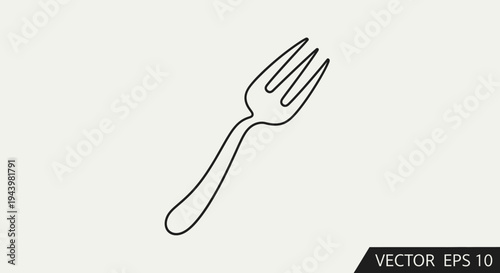 Simple black line art icon of a fork, a minimalist dining utensil for eating, isolated on a light background. Vector illustration.