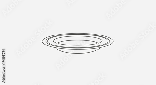 Minimalist line art illustration of a generic empty dinner plate or dish, suitable for food and restaurant designs.