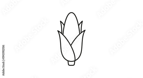 Simple outline icon of an ear of corn (maize cob), black and white vector illustration, minimalist vegetable food graphic
