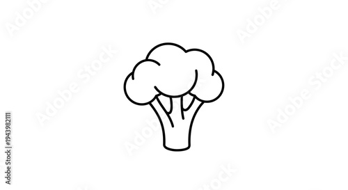 Simple line art icon of a broccoli floret, minimalist black and white vegetable illustration for healthy food concepts