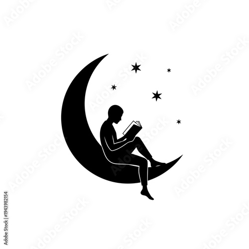 A Person Sitting on The Moon Reading A Book Under The Stars