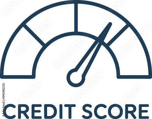 Blue credit score gauge with needle pointing to the right and credit score text below meter