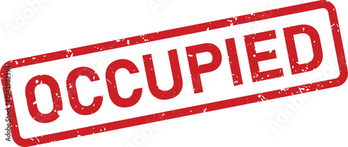 Red grunge textured rubber stamp with the word OCCUPIED indicating a busy status or unavailability