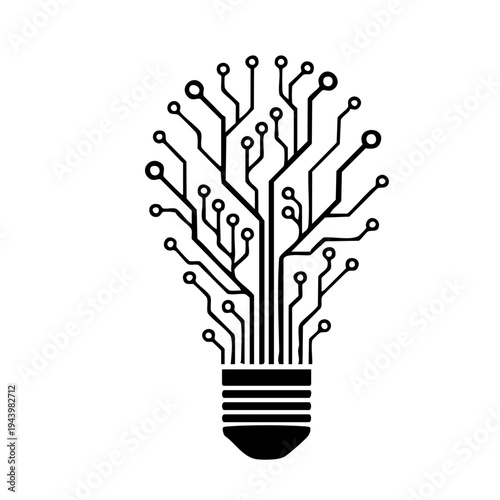 Innovative circuit board light bulb on white background