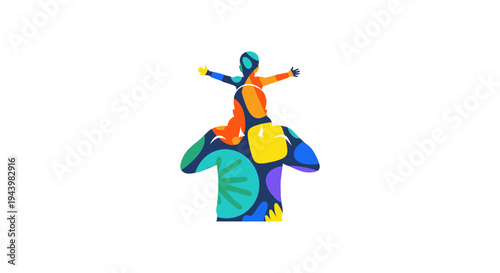 Person Riding on Colorful Abstract Object.