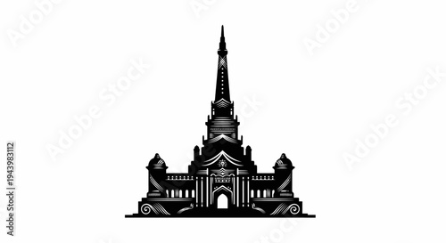 Large Building with Tall Spire Tower.