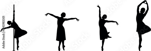 Silhouettes of four dancers performing on pole