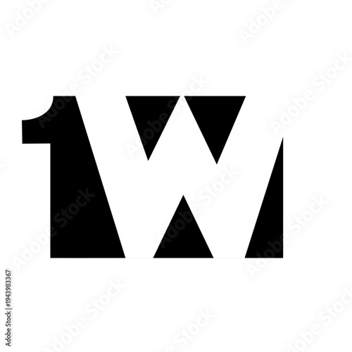 Abstract geometric logo combining number one and letter W in black and white