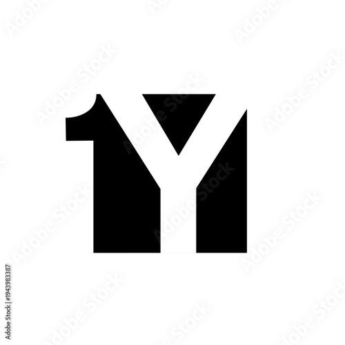 Abstract number one and letter Y monogram logo design with negative space
