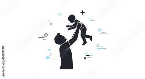 Silhouette of man holding baby.