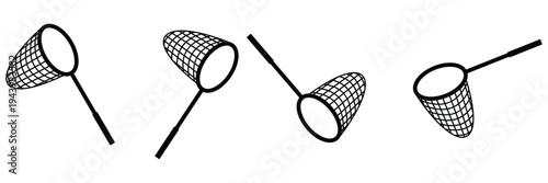 Butterfly Net Icon Set Vector – Insect Catching Net Line Art Collection for Outdoor Nature and Summer
 Activities Design