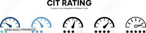 Five speedometer with star ratings in different styles and colors stars circles blue
