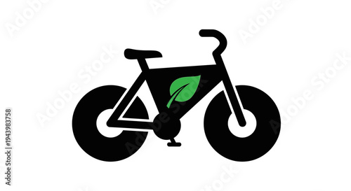 Green leaf symbol on a black bicycle icon.