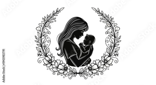 Mother Holding Newborn Baby Silhouette.