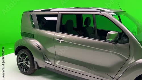 Side view of a grey modern vehicle in a studio