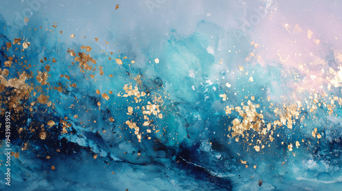 Elegant Blue and Gold Abstract Fluid Art Background