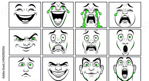Cartoon Face Expressions Collection: Joy, Sadness, Anger, Surprise, Fear