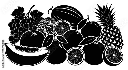 Assorted Fresh Fruits Silhouette Collection - Healthy Food and Organic Produce