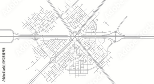 Aerial View of Urban Road Network Intersection, City Planning, Transportation Infrastructure