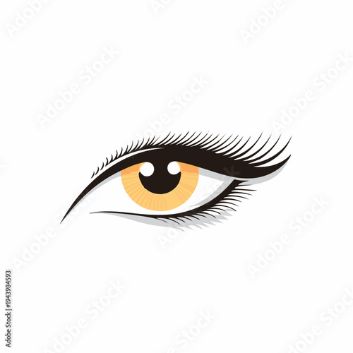 Captivating stylized human eye illustration with a vibrant orange iris and elegant long eyelashes, symbolizing vision, beauty, and observation in a clean graphic style