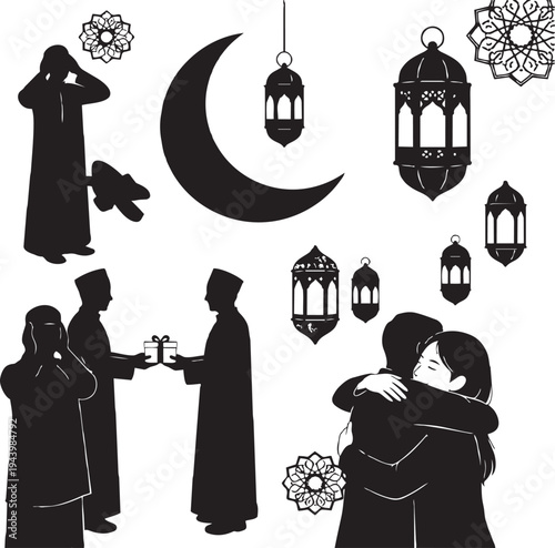 Vector illustration of silhouettes of a couple getting married in a London church with Big Ben in the design background to represent love and wedding